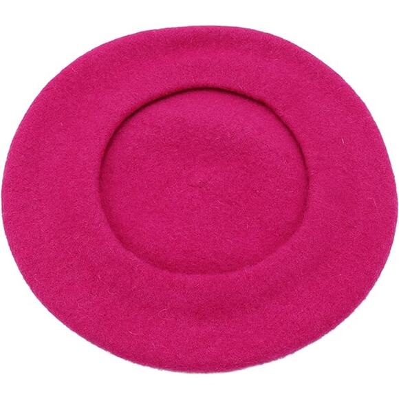 Vibrant Hot Pink Wool Beret for Women and Teens -  Cozy French Style Hat - Picture 3 of 4
